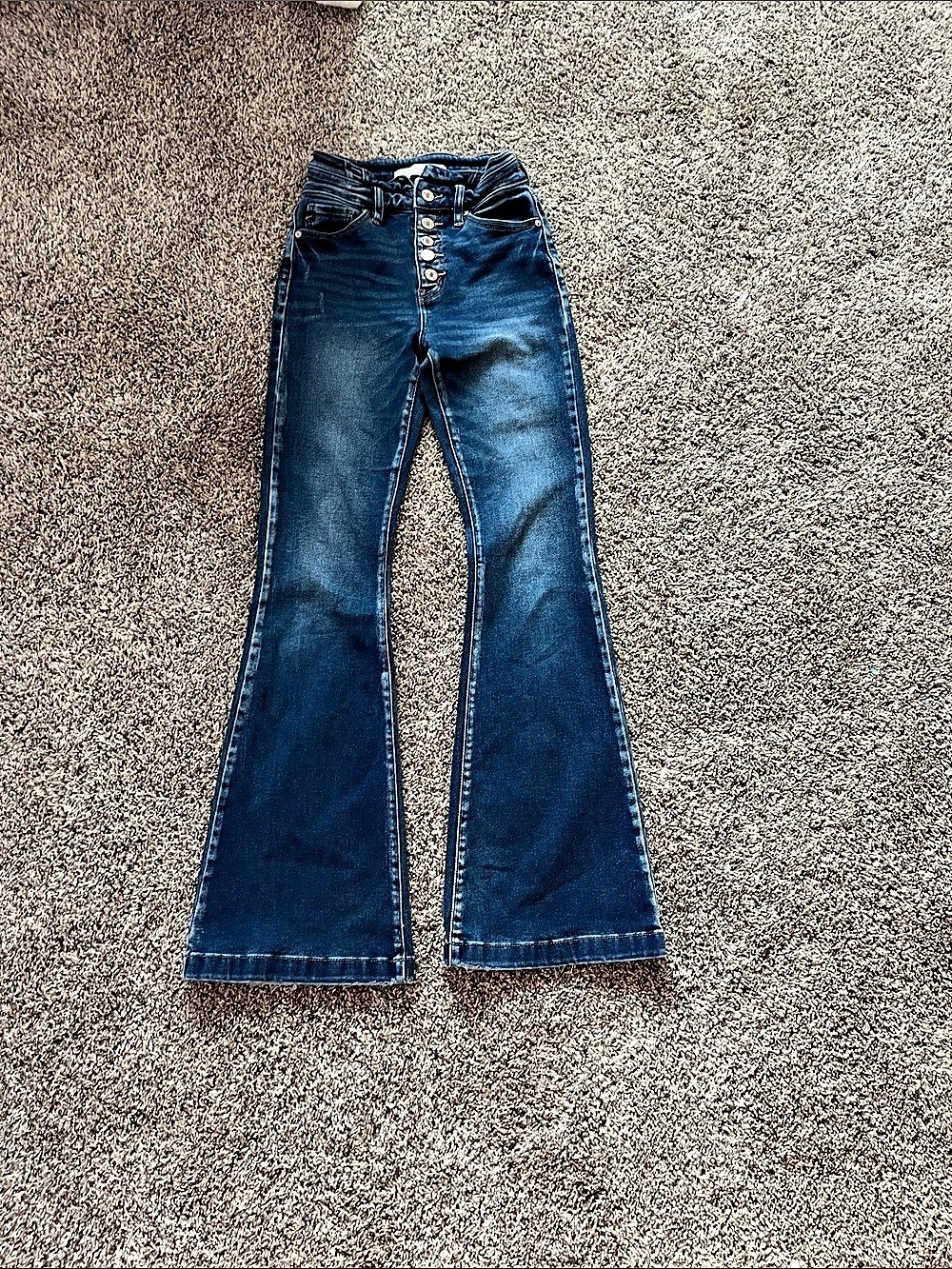 Kancan Jolene High Rise Curvy Button Fly Flare Jeans Women's Flare Jeans in Blue